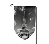 Drapeau de bienvenue imprimé Tour Eiffel et nuage de Paris - Décoration extérieure - Pour jardin et terrasse - 30,5 x 45,7 cm - Plusieurs formes