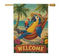 Drapeau de bienvenue pour perroquet tropical, bannière de décoration de plage, oiseau bleu, drapeau de cour, drapeau de cour, décoration de pelouse extérieure d'été, 71 x 101,6 cm
