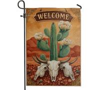 Drapeau de bienvenue pour plantes du désert, bannière de décoration d'intérieur aux couleurs terreuses chaudes, drapeau double face en toile de jute, décoration de pelouse extérieure, 30,5 x 45,7 cm
