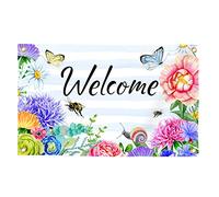 Drapeau de bienvenue printemps été 0,9 x 1,5 m avec fleur, papillon, abeille, cour, bannière de saison en polyester double couture avec 4 œillets en laiton pour décoration d'intérieur et d'extérieur