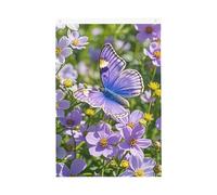Drapeau de bienvenue violet avec papillon et fleurs - 61 x 91 cm - Ne se décolore pas - Double face - Bannière d'extérieur pour cour, porche, pelouse