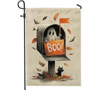 Drapeau de boîte aux lettres fantôme d'Halloween, bannière décorative effrayante beige, drapeau de cour double face en toile de jute, décoration de pelouse extérieure d'automne 30,5 x 45,7 cm