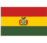 Drapeau de Bolivie avec blason. Qualité satin premium. Grande taille 150 x 90 cm.