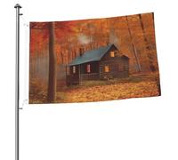 Drapeau de cabane en bois d'automne de 61 x 91 cm - Impression double face - Drapeau de jardin pour l'extérieur - Bannière cadeau avec œillets - Toile de fond pour photo pour décoration intérieure et