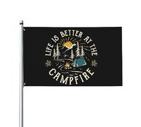 Drapeau de camping amusant 3 x 5 pieds La vie est meilleure autour du feu de camp Bannière de jardin Tapisserie Bannières extérieures