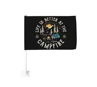 Drapeau de camping-car amusant de 30,5 x 45,7 cm pour voiture, la vie est meilleure autour du feu de camp, clip de fenêtre double face, résistant à la décoloration, drapeaux de fenêtre de voiture étan
