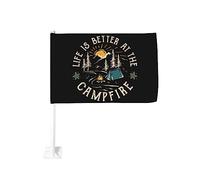 Drapeau de camping-car amusant de 30,5 x 45,7 cm pour voiture, la vie est meilleure autour du feu de camp, clip de fenêtre double face, résistant à la décoloration, drapeaux de fenêtre de voiture étan