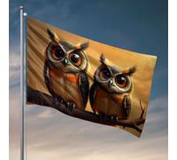 Drapeau de camping-car avec deux hiboux sages perchés sur une branche. Drapeau cool pour chambre (30 x 45 cm)