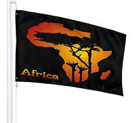 Drapeau de carte africaine 4x6 FT Orange Soleil Rouge Ciel Coucher de Soleil Girafe Arbre Silhouette Drapeaux Extérieurs Grandes Bannières de Cour de Bienvenue Maison Jardin Cour Pelouse Décor