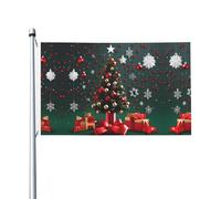 Drapeau de célébration d'extérieur imprimé arbre de Noël rond (91,4 x 152,4 cm) - Idéal pour le jardin, la cour et les décorations de vacances