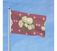 Drapeau de célébration extérieur imprimé rose d'amour blanc (91,4 x 152,4 cm) - Idéal pour le jardin, la cour et les décorations de vacances