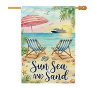 Drapeau de chaise de plage, parapluie tropical d'été, bateau de croisière, toile de jute bleue d'été double face, drapeaux décoratifs pour extérieur, terrasse, cour, pelouse, entrée, balcon, 71 x 101