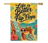 Drapeau de chaise, maison, lunettes de soleil tropicales d'été, noix de coco, jaune d'été, toile de jute double face, grand drapeau de jardin pour extérieur, terrasse, cour, pelouse, entrée, balcon