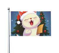Drapeau de chants de Noël mignon chat chantant 9,1 x 1,5 m avec œillets pour printemps, été, automne, hiver, extérieur, intérieur, jardin, bannière double face pour décorations de cour