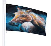 Drapeau de cheval 0,9 x 1,5 m Peinture à l'aquarelle Animaux sauvages Tête de cheval brun Drapeaux d'extérieur Grands bannières de cour de bienvenue Accueil Jardin Cour Pelouse Décor