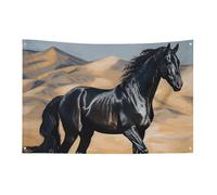 Drapeau de cheval arabe noir avec 4 œillets, drapeau simple face en polyester durable, bannières résistantes aux intempéries pour dortoir, fête, tournage, festival, décoration de 88,9 x 150 cm