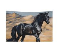 Drapeau de cheval arabe noir avec 4 œillets, drapeau simple face en polyester durable, bannières résistantes aux intempéries pour dortoir, fête, tournage, festival, décoration de 152,4 x 243,8 cm