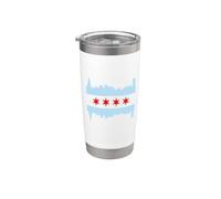 Drapeau de Chicago Skyline Chi Town Windy City Gobelet isotherme en acier inoxydable double paroi