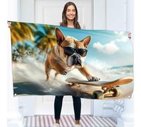 Drapeau de chien de skateboard - Grand drapeau amusant - Polyester 110D - Double couture - 4 œillets en laiton, grand format 90x150cm (5x3pieds)