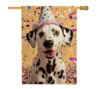 Drapeau de chien « Happy Birthday » - Bannière de célébration jaune avec confettis - Drapeau de jardin double face en toile de jute pour décoration de pelouse et décoration de fête - 71 x 101 cm