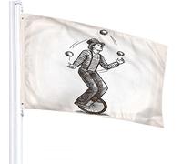 Drapeau de cirque 0,9 x 1,5 m Jongleur homme sur rétro vintage vieux monocycle lancer des balles drapeaux extérieurs grandes bannières de bienvenue cour maison jardin cour pelouse décor