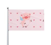 Drapeau de cochon volant de dessin animé. Drapeau de jardin extérieur 0,9 x 1,5 m, bannière en polyester imprimé vif, facile à accrocher pour terrasse, fête, camping