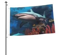 Drapeau de corail sous-marin requin 61 x 91 cm imprimé double face pour l'extérieur, les vacances, bannière cadeau avec œillets, toile de fond photo pour décoration intérieure et extérieure