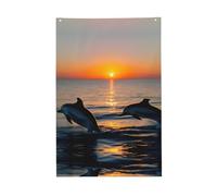 Drapeau de couleur vive avec œillets en polyester de qualité supérieure - 61 x 91 cm - Motif dauphins coucher de soleil