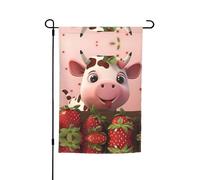 Drapeau de cour - 30,5 x 45,7 cm, drapeau décoratif imprimé vaches et fraises pour jardin, terrasse, balcon, jardin, pelouse