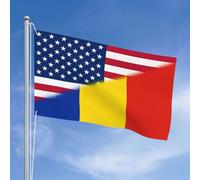 Drapeau De Cour Amérique Vintage Roumanie Roumain Bannière Cour Double Face Avec Œillets Drapeau Maison Pour Toutes Les Saisons Clubs Fêtes 152X90Cm