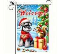 Drapeau De Cour Chien De Noël Mignon Schnauzer Et Écureuil Avec Des Cannes De Bonbon Animal De Compagnie 30X45Cm Drapeaux De Maison Résistant Aux Intempéries Imprimé Bannière Cour Pour Porte
