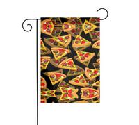 Drapeau de cour de fête imprimé 3D de pizza, drapeaux d'extérieur d'hiver et bannière de cour pour porche, pelouse, jardin, décorations de Noël