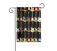 Drapeau de cour de fête imprimé guitare artistique, drapeaux d'extérieur d'hiver et bannière de cour pour porche, pelouse, jardin, décorations de Noël