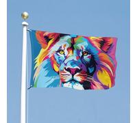 Drapeau de cour double face 119,4 x 177,8 cm Drapeau de jardin lion coloré Drapeau de bienvenue pour l'extérieur Bannière de vacances avec œillets en laiton Drapeau de maison Printemps Été Grand