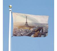 Drapeau de cour double face 152,4 x 243,8 cm - Vue aérienne de Paris - Drapeau de jardin - Drapeau de bienvenue pour l'extérieur - Bannière de vacances avec œillets en laiton - Drapeau de maison pour