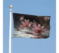 Drapeau de cour double face 88,9 x 150 cm - Fleurs sur partition - Drapeau de bienvenue pour l'extérieur - Bannière de vacances avec œillets en laiton - Drapeau de maison pour printemps et été - Grand