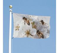 Drapeau de cour double face - 88,9 x 150 cm - Motif abeilles autour des fleurs - Drapeau de bienvenue pour l'extérieur - Bannière de vacances avec œillets en laiton - Drapeau de maison - Printemps
