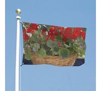 Drapeau de cour double face 88,9 x 150 cm - Panier de géranium - Drapeau de bienvenue pour l'extérieur - Bannière de vacances avec œillets en laiton - Drapeau de maison - Printemps - Été - Grand