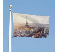 Drapeau de cour double face 88,9 x 150 cm - Vue aérienne de Paris - Drapeau de jardin - Drapeau de bienvenue pour l'extérieur - Bannière de vacances avec œillets en laiton - Drapeau de maison pour