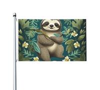 Drapeau de cour double face de 0,9 x 1,5 m pour extérieur/intérieur - Adorable paresseux de bienvenue pour jardin, maison, vacances, décoration de la maison