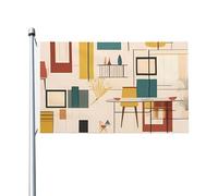 Drapeau de cour double face de 0,9 x 1,5 m pour extérieur/intérieur - Bannière de bienvenue moderne du milieu du siècle pour jardin, maison, vacances, décoration d'intérieur, drapeau de jardin