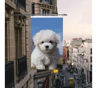 Drapeau de cour double face de 0,9 x 1,5 m pour extérieur/intérieur, bichon frisé, bannière de bienvenue pour jardin, maison, vacances, décoration d'intérieur, drapeaux de jardin