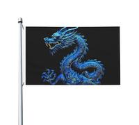Drapeau de cour double face de 0,9 x 1,5 m pour extérieur/intérieur - Dragon chinois bleu - Bannières de bienvenue pour jardin, maison, vacances, décoration d'intérieur