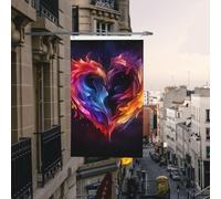 Drapeau de cour double face de 0,9 x 1,5 m pour extérieur/intérieur - Drapeau arc-en-ciel en forme de cœur pour jardin, maison, vacances, décoration de la maison