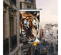 Drapeau de cour double face de 0,9 x 1,5 m pour extérieur/intérieur, drapeau brise, animal sauvage, tigre, bannières de bienvenue pour jardin, maison, vacances, décoration d'intérieur, drapeaux de