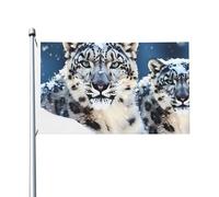 Drapeau de cour double face de 0,9 x 1,5 m pour extérieur/intérieur, drapeau brise aux yeux bleus, léopard des neiges, bannières de bienvenue pour jardin, maison, vacances, décoration de la maison
