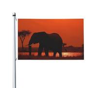 Drapeau de cour double face de 0,9 x 1,5 m pour extérieur/intérieur, drapeau brise, coucher de soleil, éléphant africain, bannière de bienvenue pour jardin, maison, vacances, décoration d'intérieur