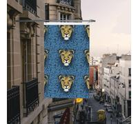 Drapeau de cour double face de 0,9 x 1,5 m pour extérieur/intérieur - Drapeau brise de lion - Tête de lion - Bannières bleues de bienvenue pour jardin, maison, vacances, décoration d'intérieur