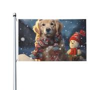 Drapeau de cour double face de 0,9 x 1,5 m pour extérieur/intérieur - Drapeau brise joyeux Noël - Chien mignon - Bonhomme de neige - Bannières de bienvenue pour jardin, maison, vacances, décoration de