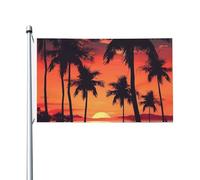 Drapeau de cour double face de 0,9 x 1,5 m pour extérieur/intérieur, drapeau brise, palmier, coucher de soleil d'été, bannières de cour pour jardin, maison, vacances, décoration d'intérieur, drapeau